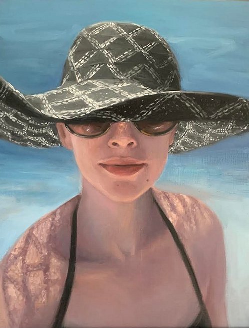 Custom portrait woman in beach hat oil painting by Brooke Walker-Knoblich