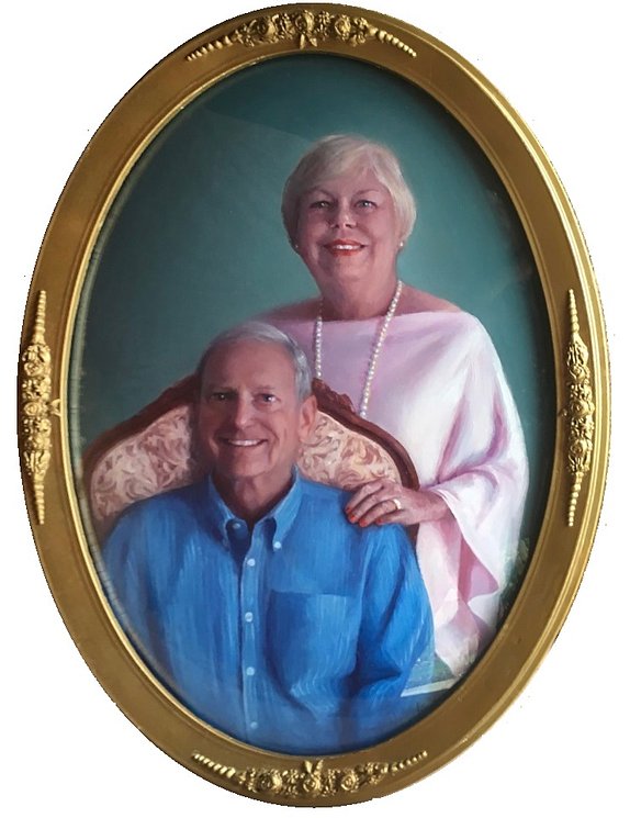 Anniversary Portrait Painting parents in vintage oval frame by Brooke Walker-Knoblich
